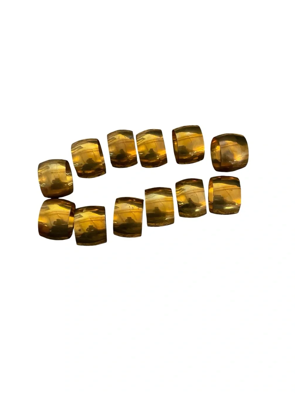 vintage Mid-Century Modern wide gold ring brass cylinder napkin ring set 0f 12